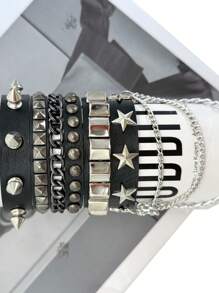 Xiacheng 1/3pcs Punk Rock Studded Bracelet Set, Goth Spiked PU Leather Cuff Bangle, 80s Wristband Bracelets Adjustable For Men Women