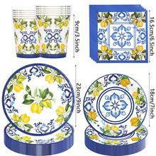 10件/20件/50件卡普里柠檬派对盘子用品蓝色瓷砖黄色柠檬派对餐具装饰夏季柑橘水果一次性纸盘餐巾杯适用于夏季节日生日新娘送礼会派对装饰 - 彩色 - 查看 3