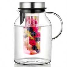 Glass Water Pitcher Fruit Infuser Pitcher With Removable Lid High Heat Resistance Infusion Carafe For Hot Cold Water FlavorInfused Beverage And Iced Tea 2 Qt - Clear - View 1