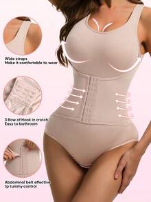 JUQDNX 3pcs Solid Tummy Control Bodysuit With Abdominal Control - Bodysuits For Women With Seamless Butt Lifting, Snap Crotch, Slimmer Body Shaping, Underwear & Postpartum Shapewear Features - 混合色 - 查看 5