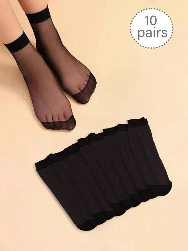 10 Pairs Women's Transparent Thin Breathable Casual Crystal Short Socks, Suitable For Summer Daily/Outdoor Wear, Match Well With Loafers, High Heels, Dress Shoes For More Fashionable Look