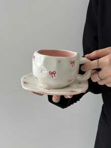 1set Handmade Asymmetrical Ceramic Cup & Saucer Set, Japanese Retro High-Quality Thickened Coffee Mug, Afternoon Tea Latte Cup & Saucer Set, Office Gift, Birthday Gift, Holiday Gift, Gift For Friends - Multicolor - View 9