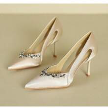 Sandali con tacco alto e plateau da donna , con punta chiusa e tacco a spillo, con strass e tacco a spillo.