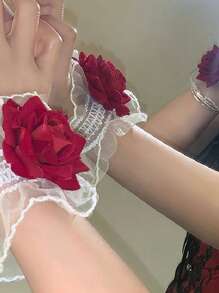 1 Paar Spitze Rose Ärmel, Gothic Lolita Stil Rose Handstulpen