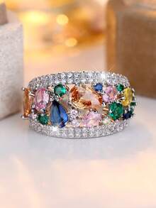 Vanel 1 件奢华闪亮镶嵌方晶锆石几何切割设计戒指，适合日常佩戴和特殊场合，独特、闪亮且价格实惠的奢华珠宝 - 戒指 - 查看 11