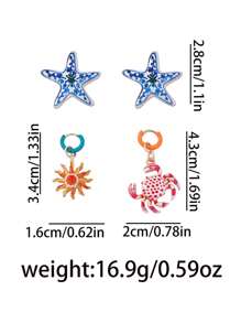 4pcs/Set Creative Starfish & Crab Drip Oil Zinc Alloy Exquisite Earring Set, Lightweight Luxurious Versatile Women Accessories