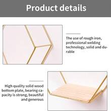 6件套六角形金属壁架，创意铁艺壁架，浮动金属储物架，现代金属墙壁收纳架，壁挂式装饰储物架，简约木质隔断架，适用于厨房、浴室、客厅、卧室、办公室、小空间（颜色和款式随机） - 黑色 - 查看 6