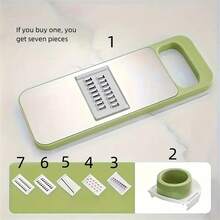 7pcs Multi-Function Vegetable Slicer And Grater Set, Interchangeable Stainless Steel Blades, Manual Stainless Steel Kitchen Cutter And Shredder, Ideal For Potatoes, Carrots, Cucumbers