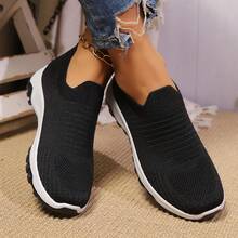 女式超轻鞋底运动鞋，透气高档耐用舒适成人步行鞋，夏季 - 黑色 - 查看 1