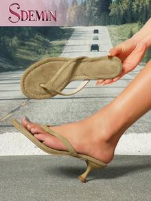 SDEMIN Neue Sommer Damen Pantoletten Einfarbig, elegante Urlaubsschuhe, lässige Strandhohe Absatz Sandalen, modische Slip-On Absätze für Kleider