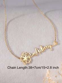 Personalized Floral Name Necklace, Stainless Steel Daisy Heart Pendant With Customized Handwritten Letter Beads, Elegant Jewelry For Women, Versatile Daily Accessory, English Name Only