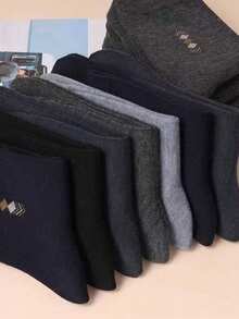 5 双男士经典纯色印花柔软透气舒适休闲商务正装中筒袜，适合日常穿着 - 彩色 - 查看 7