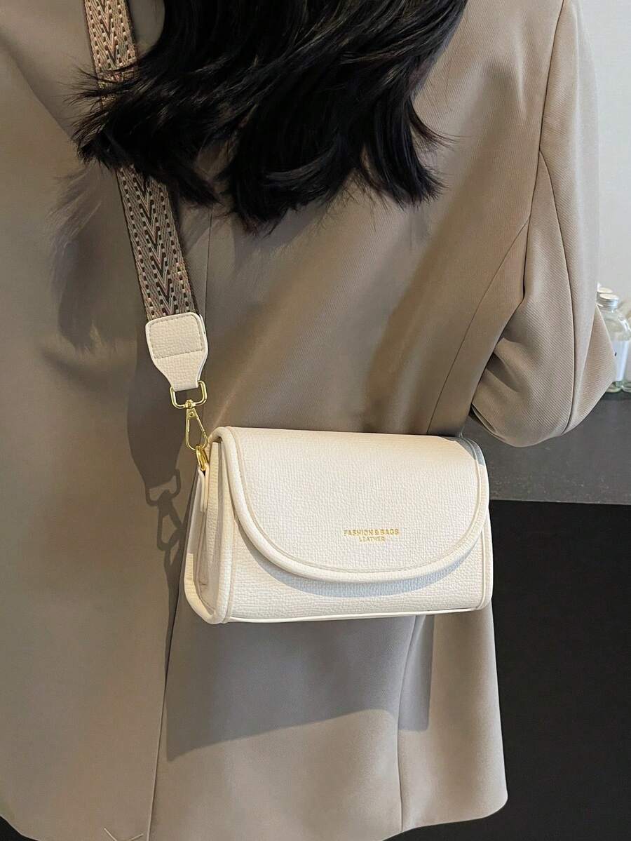 复古别致宽肩带方形单肩包 - 时尚纯色翻盖斜挎包，配有可调节肩带，适合女士 - 非常适合日常使用和旅行