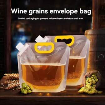 1/5pcs Reusable Clear Drink Pouch With Yellow Handle - Durable Plastic, Leak-Proof & Odor-Resistant, Sturdy For Beer, Wine, Grain & Food Storage - Ideal For Outdoor Picnics, Great For Fridge & Kitchen Organization
