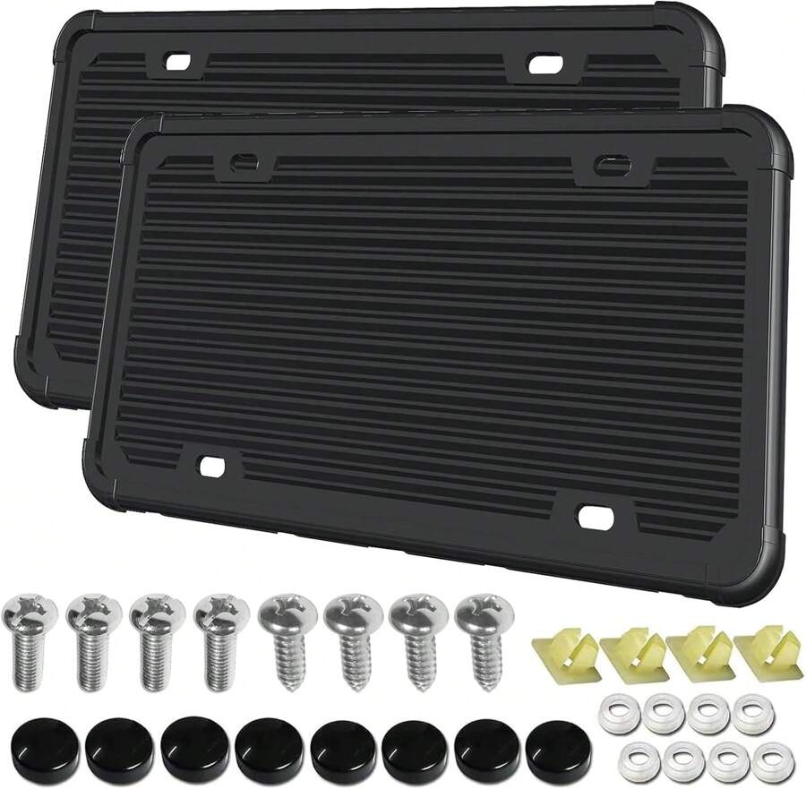 Aootf License Plate Protector- Clear Novelty Number Plate Cover With Silicone Car Tag Frame, Unbreakable Cover To Protect Front Or Back License Plate With Screws,Caps