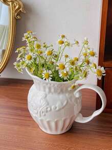 1 pieza Jarra de leche de cerámica con relieve barroco, jarra de estilo europeo vintage para arte de café con leche, jarra de leche para el té de la tarde de gran capacidad, decoración de escritorio estilo palacio