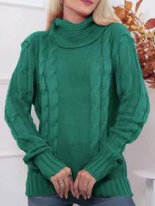 Women's Knitted Blouse High Neck With Front Brace Winter Elegant--- - Dark Green - View 2