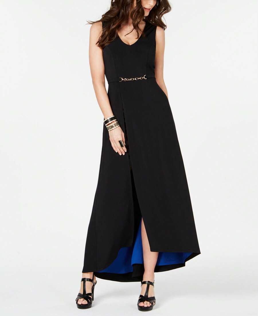 Thalia Sodi Belted Detail Maxi Dress - Black - View 1