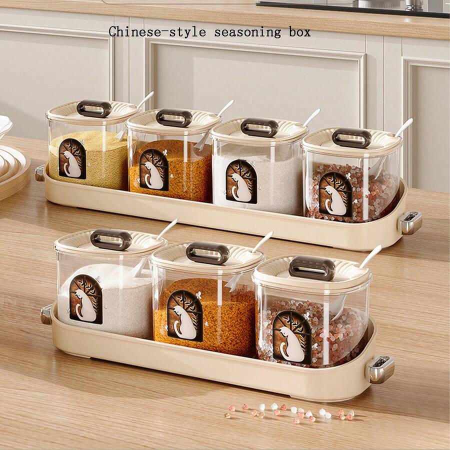 1pc Multi-Compartment High-End Plastic Spice Jars Kitchen Storage Box Organizer Set, Salt Shaker - Multicolor - View 1