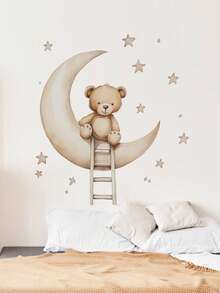 1pc Glam Style Teddy Bear With Balloon Wall Decal, Detachable Waterproof PVC Sticker, Glitter Embellished, Self-Adhesive, Single Use, Asymmetrical Shape, For Plastic Surfaces - Multicolor - View 10
