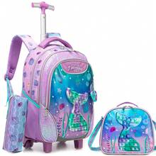 3PCS Rolling Backpack For Girls Kids Backpack With Wheels Roller Backpack With Wheels Set For Elementary Students Carry On Luggage Bookbag The Best Gift For Girls - Multicolor Girls Trolley Bag 176 - View 14