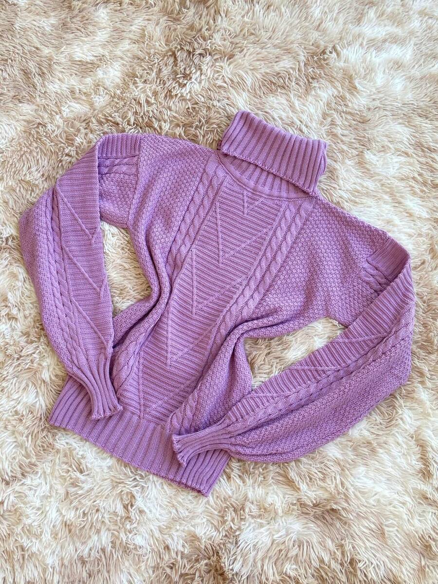 Women's Knitted Turtleneck Sweater – Comfort And Style For Winter - Lilac Purple - View 1
