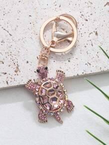 Cute Sea Turtle Keychain Lightweight Skeleton Design Full Colorful Rhinestone Inlaid Animal Turtles Charms Dangle Keyring Jewelry Metal Alloy Car Key Holder Handbag Backpack Ornament Accessories Gift For Friends