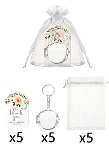 30pcs/15pcs Metal Heart Shaped Mirror Wedding Favor Sets, Includes 5pcs Keychain Mirrors, 5pcs Thank You Cards And 5pcs Organza Bags, Metal Heart Keychains, DIY Mini Makeup Mirrors, Portable Compact Mirrors, Suitable For Birthday Party, Proposal Party, Wedding Favors, Bridal Shower, Baby Shower - Multicolor - View 13