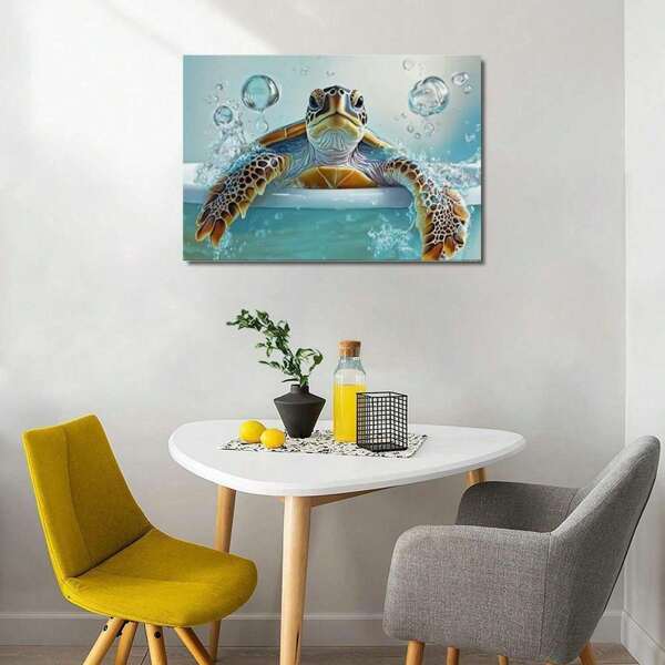 [Funny Sea Turtle Art] Funny Sea Turtle Bathroom Wall Art Canvas Painting Ocean Animal Pictures Ready To Hang