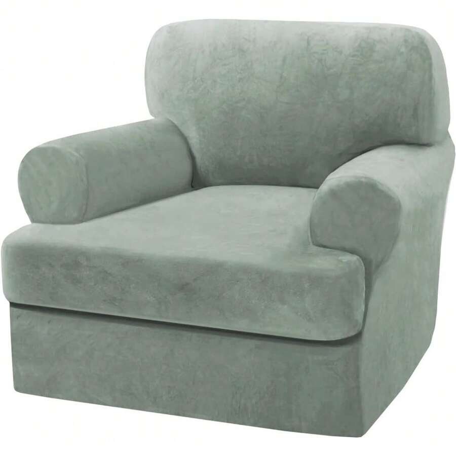 Sofa Cover 3 Piece T Cushion Loveseat Slipcovers Thick Velvet Couch Cover Stretch T Cushion Sofa Covers For 2 Cushion Couch With 2 Individual T Cushion Covers Washable, Stone Blue - 海草 - 查看 1