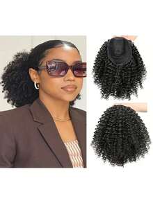 Elegant Kinky Curly Ponytail Extension, High Temperature Fiber, Drawstring African Hairpiece For Women