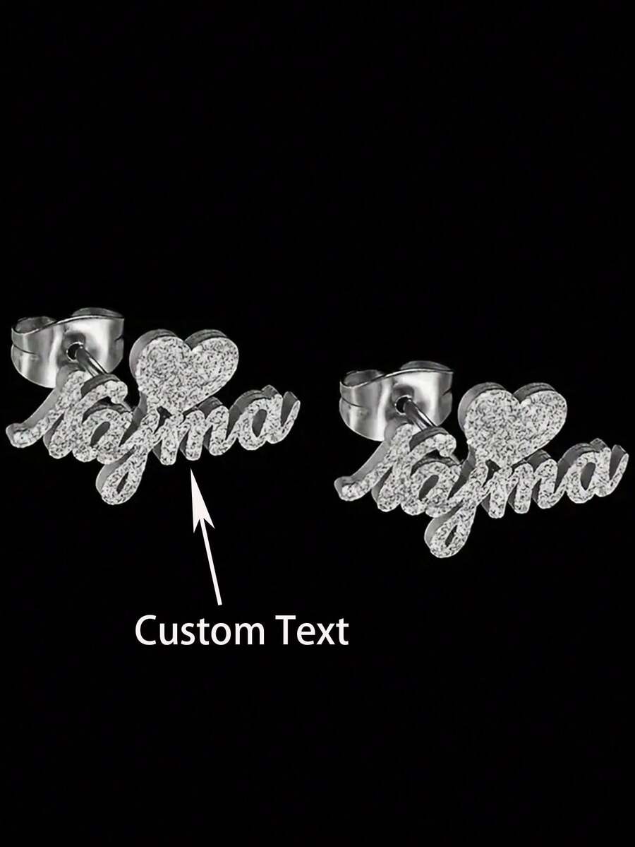 Elegant Custom Butterfly & Name Stud Earrings - Matte Finish, Stainless Steel, Suitable As Birthday, Wedding, Christmas And Halloween Gifts - Multicolor - View 1