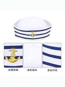 4/2/1 blau gestreifter Matrosenhut mit rundem Oberteil ohne Kragen, Marine-Hut für Spaß, Partys, Feiertage, Halloween