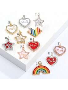 1pc Copper Plated Zirconia Stone DIY Pendant, Suitable For Necklace, Bracelet, Earring - Yellow Gold - View 11