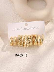 10-30pcs Fashion Textured Twist Hoop Geometric Earrings, Suitable As Holiday Gift For Friends And Family - Multicolor - View 5