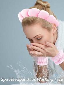 3 件套豪华超细纤维 Spa 头带和腕带套装 - 1 件洁面头带、2 件洁面腕带、化妆头带、护肤头带、天鹅绒蓬松海绵头带、Spa 头带、腕带、柔软舒适，一套用于洗脸、化妆、淋浴和护肤的女性发饰、护肤头带、美容、护肤产品、水疗、自我护理、护肤工具、面部护理、美容师用品、皮肤、洗面奶、面部 - 彩色 - 查看 2