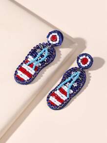 1Pair Of American Flag Colored PU Leather Earrings Drop Earrings For Women Girl For American Party Independence Day United States Presidential Election Vote Accessories Jewelry