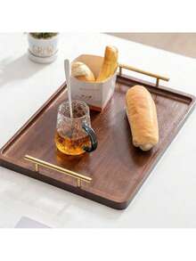 1 Peça Bandeja Retangular de Bambu, Bandeja de Chá de Ângulo Reto de Bambu, Madeira Sólida com Alça, Bandeja de Chá Pequena de Estilo Chinês Moderno, Bandeja de Madeira para Casa e Hotel, Prato de Sobremesa, Bandeja de Servir Café e Chá com Alça