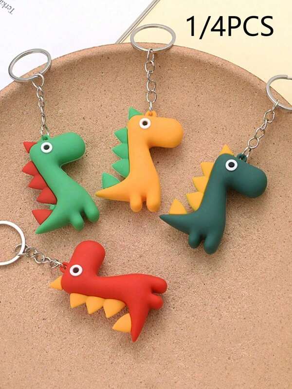 1/4 Stücke Silikon Cartoon Farbmuster Dinosaurier Schlüsselanhänger für Jungs und Mädchen, süßer Gepäckdekoration Anhänger, geeignet als kleine Geschenkanhänger für Mitschüler und Freunde