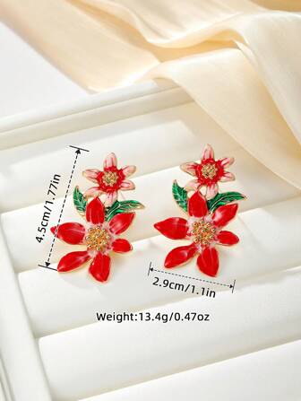 1 paire de boucles d'oreilles clous élégantes et personnalisées, de style mode mignon minimaliste avec un motif de fleur de pêche en métal et émail, convient pour les sorties, les mariages, les fêtes et les vacances. Nouvelle arrivée.