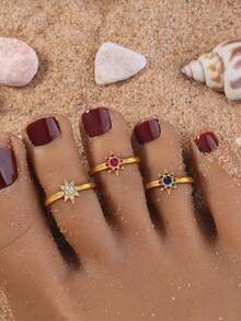 1pc Delicate Hexagram Zirconia 18k Gold Open Toe Ring For The Summer Beach. - Six-pointed Star Foot Ring - View 2