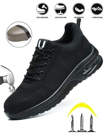 UMBURLLY 1 双素色基础款织物系带安全鞋，防刺穿、防砸、轻便、透气，适合办公室、居家、户外、四季穿着