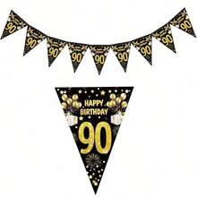 1 件生日快乐纸质横幅 18 21 30 40 50 60 70 80 90 岁生日派对装饰成人黑金周年派对用品拍照道具 - 彩色 - 查看 8