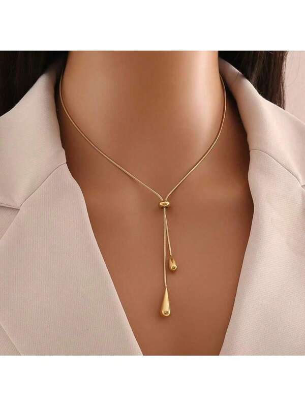 1 Stück minimalistischer, glatter Wassertropfen Design Verstellbare Pull Kette, Modeschmuck für Frauen im täglichen Gebrauch