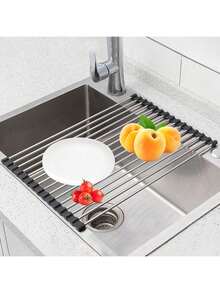 1 pieza Escurridor de cocina multifuncional S/M/L multicolor, con tapete de secado, estante con rodillos antideslizantes, escurridor plegable para fregadero, almacenamiento conveniente, apto para cocina, comedor, acero inoxidable - Multicolor - Ver 5