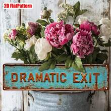 2D Plano, Padrão Plano 2D, 1 peça, Placa de Metal com Letreiro Vintage "Drama Exit", Placa de Rua Divertida, Decoração de Casa, Decoração de Quarto, Decoração de Parede, Decoração de Restaurante, Decoração de Bar, Decoração de Café, Decoração de Garagem, Decoração Rústica, 10,16 x 40,64 cm, 2D Plano