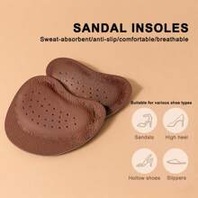 QKC 2 Pcs Of Beige Cowhide Front Foot Pads, Suitable For Sandals And High Heels - Non Slip, Self-Adhesive Insoles, Enhance Grip, Comfortable For Daily Wear