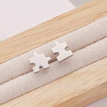 6 Pcs Minimalist Stainless Steel Puzzle-Shaped Mini Earrings, Featuring A Unique And Cute Puzzle Design, Suitable For Women To Wear Daily And At Parties, A Great Gift For Friends