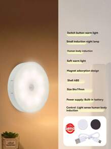 Luz de paso LED 1/3 con sensor de movimiento, luz nocturna recargable por USB, brillo ajustable, montaje semi-empotrado en pared, apta para cocina, gabinetes, escaleras, armarios, habitaciones - Plástico, blanco, magnético, regulable, eficiente energéticamente, desmontable (Batería de litio incorporada de 250mAh)