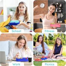 Bento Box, 44oz 4 Compartment Lunch Container With Cutlery For Kid/Adult/Toddler, Leak Proof, Microwave/Dishwasher/Refrigerator  Convenient Lunch Bento Box For School, Work, Picnics And Home Use. The Package Includes A Lunch Box With 4 Compartments, Reusable Tableware, 4 Muffin Cups And Animal Food Picks Set